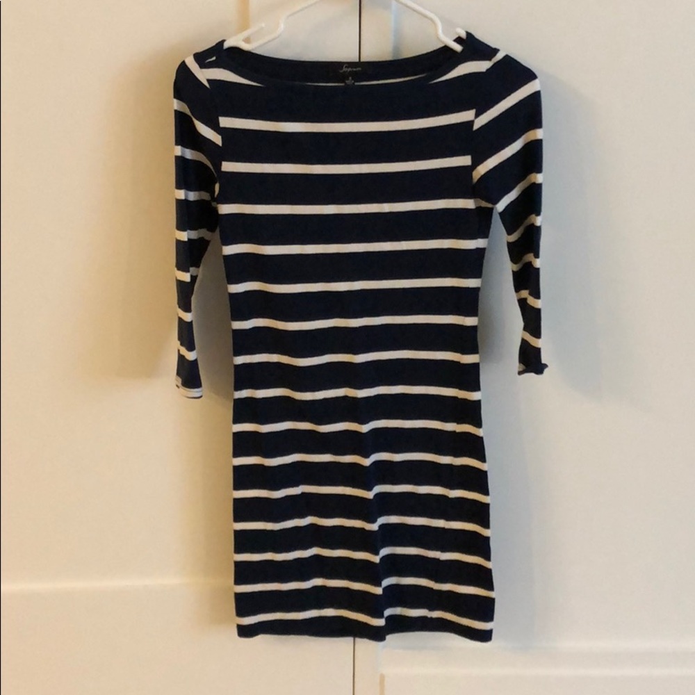 3/4 sleeve mini dress navy and white